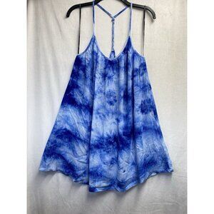 Forever 21 Linen Strappy Blouse Women Small Blue Tie-Dye Tunic Braid Back New